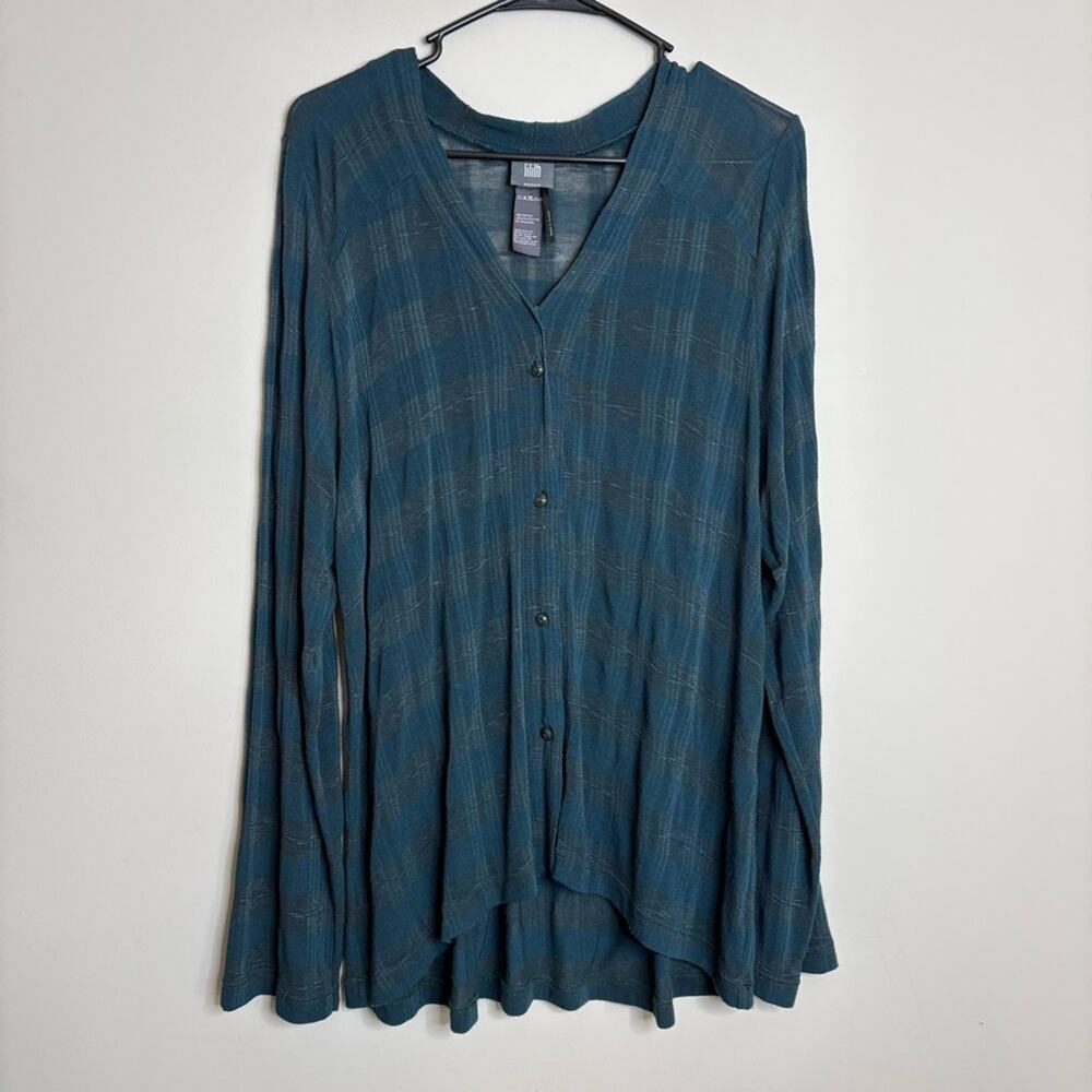 Lilith Paris Long Sleeve Plaid Button Down Blue Lightweight Size Medium
